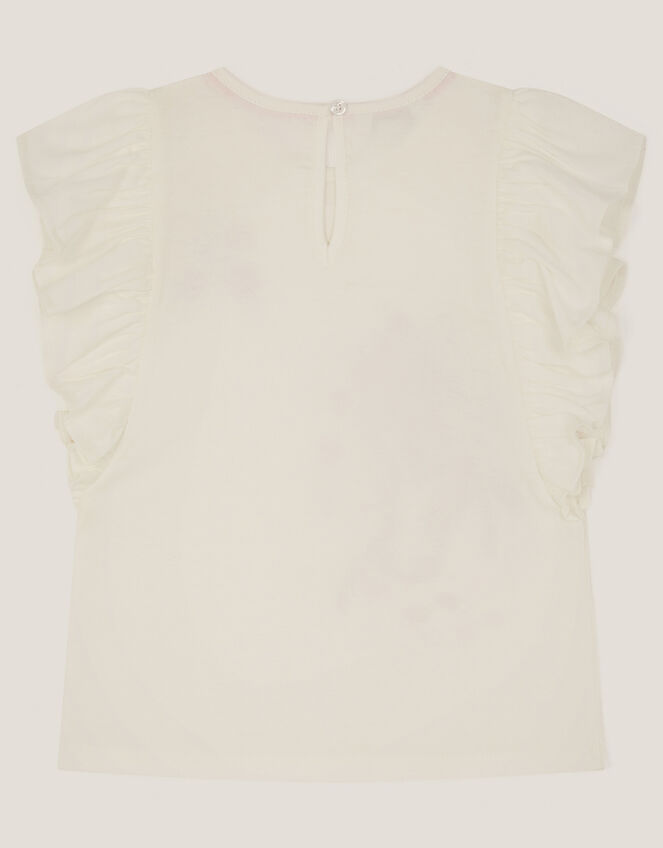 Embroidered Unicorn Ruffle T-Shirt, Ivory (IVORY), large