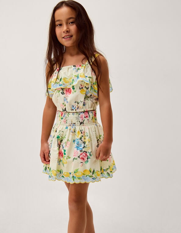 Lemon Rose Print Top & Skort Set, White (WHITE), large