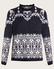 Fabe Fair Isle Sweater, Gray (CHARCOAL), large