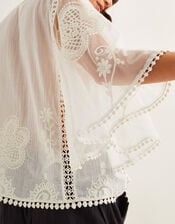 Lena Sheer Embroidered Angel Sleeve Top, White (WHITE), large