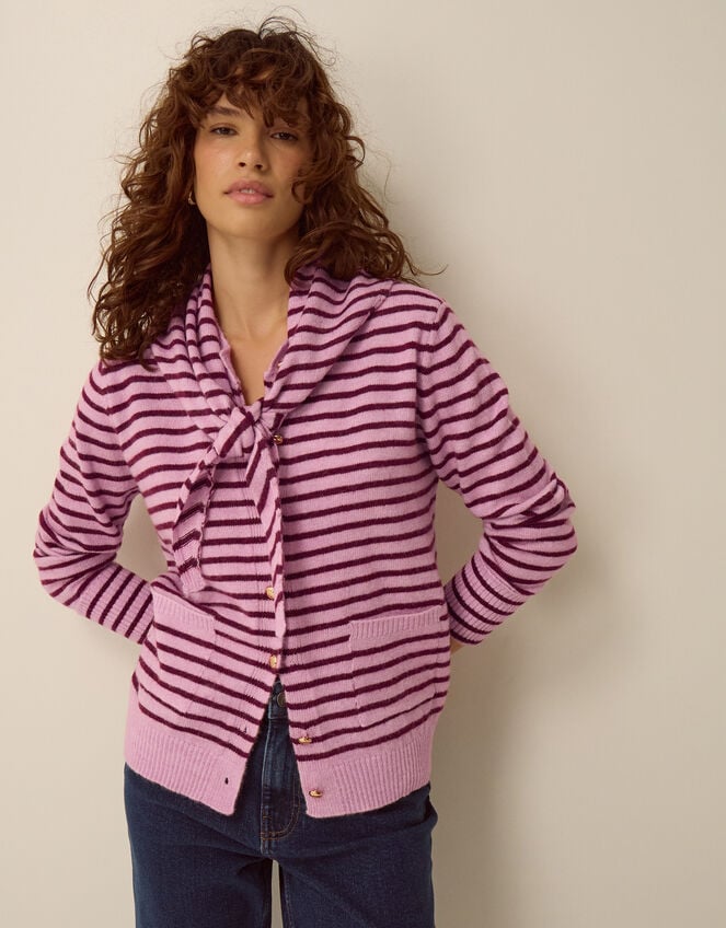 Shola Stripe Cardigan & Scarf, Pink (PINK), large