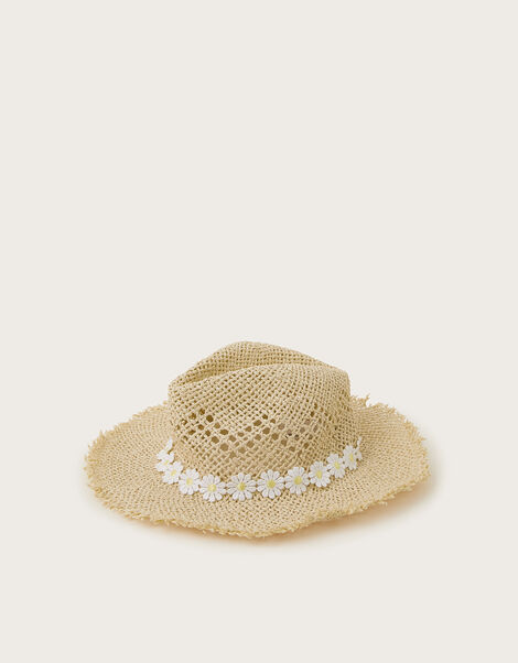Daisy Chain Floppy Straw Hat, Ivory (IVORY), large