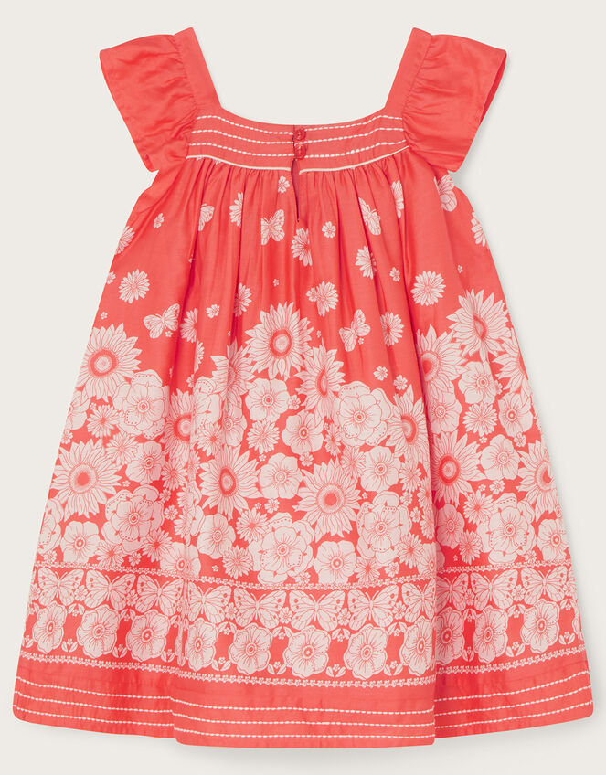 Floral Border Stitch Detail Dress, Orange (CORAL), large