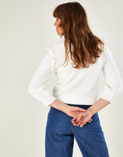 Embroidered Frill and Stitch Detail Jumper , Ivory (IVORY), large