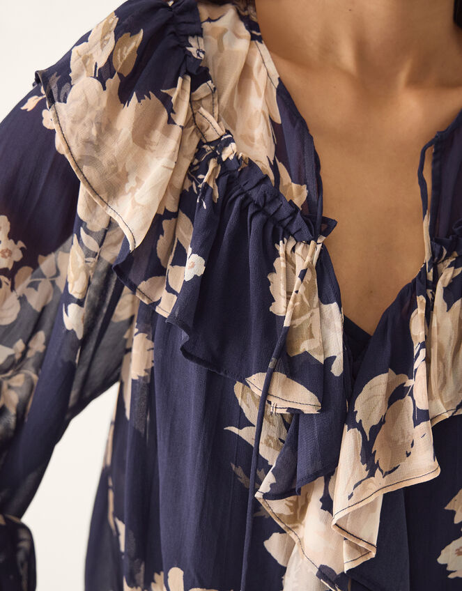 Sasha Floral Print Ruffle Blouse, Blue (NAVY), large