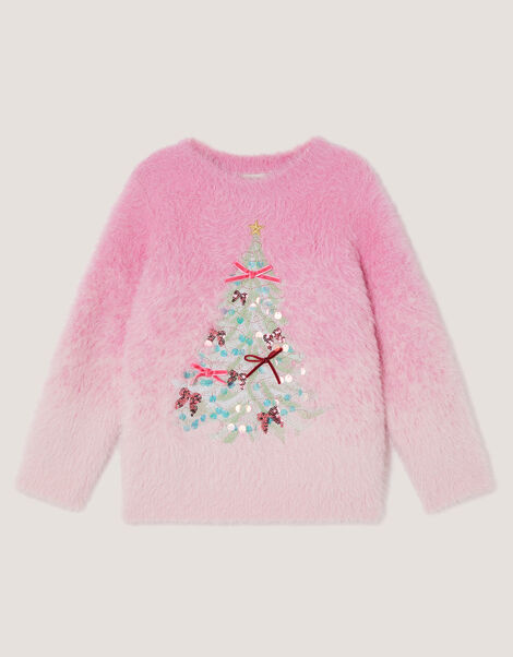 Embellished Christmas Tree Ombr&eacute; Jumper, Pink (PINK), large