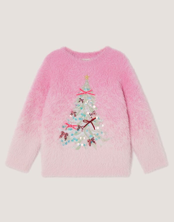 Embellished Christmas Tree Ombr&eacute; Jumper, Pink (PINK), large
