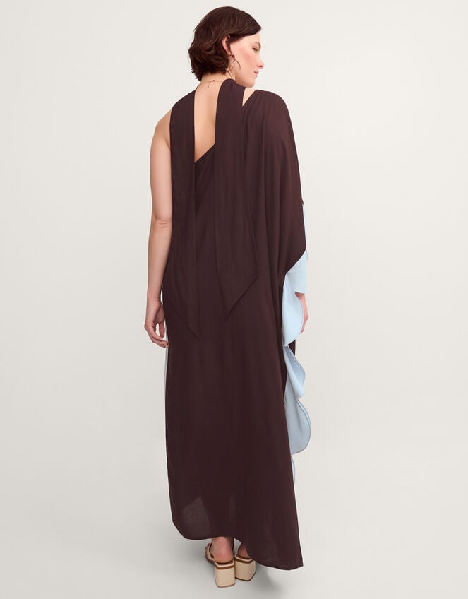 Callie Thorpe x Monsoon One Shoulder Scallop Kaftan Dress & Scarf​, Brown (BROWN), large