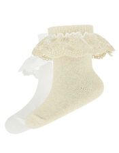 Baby 2 Pack Lace Socks, Gold (GOLD), large