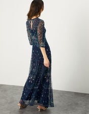 Lily Embellished Maxi Dress in Recycled Polyester, Blue (NAVY), large