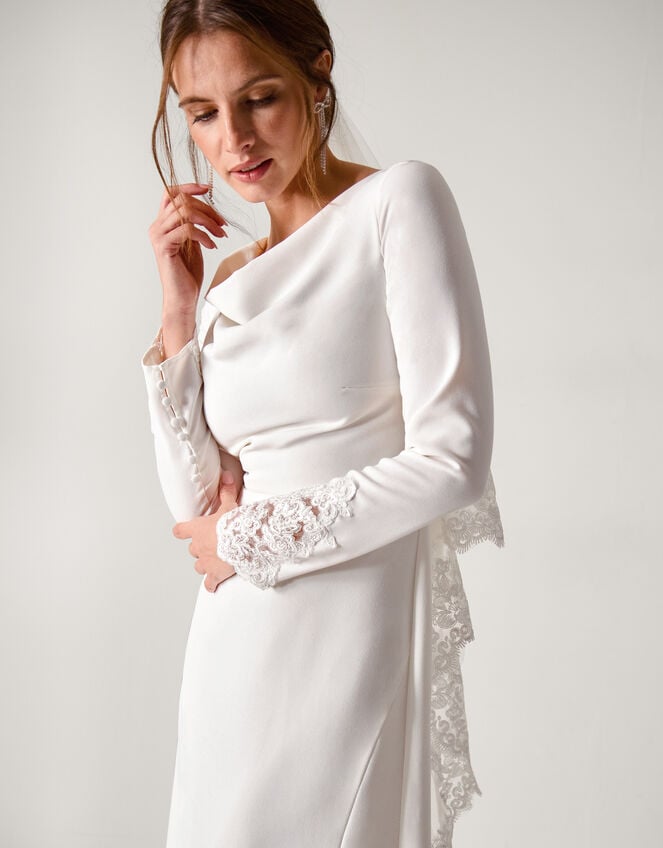 Aleah Long Sleeve Cowl Lace Wedding Dress, Ivory (IVORY), large