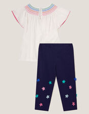 3D Flower Embroidered Top and Leggings Set, Ivory (IVORY), large