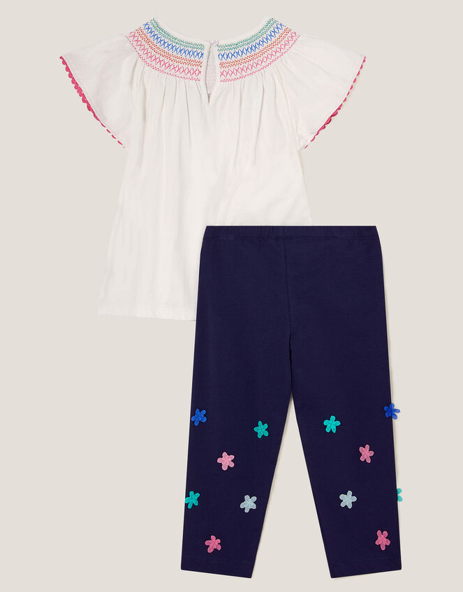 3D Flower Embroidered Top and Leggings Set, Ivory (IVORY), large
