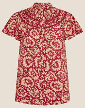 Ikat Floral Print Top, Red (RED), large