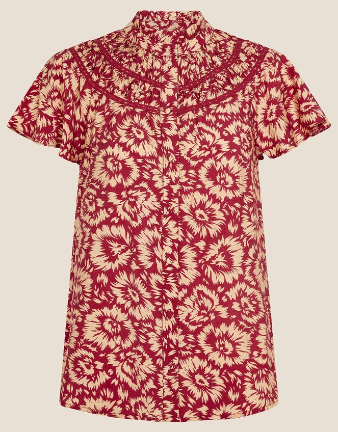 Ikat Floral Print Top, Red (RED), large