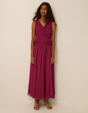 Nadine Crossover Chiffon Maxi Dress, Red (BURGUNDY), large