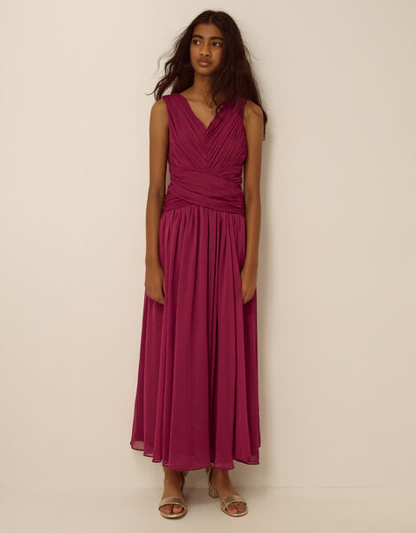 Nadine Crossover Chiffon Maxi Dress, Red (BURGUNDY), large