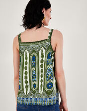 Heritage Print Lace Trim Cami Top, Green (KHAKI), large
