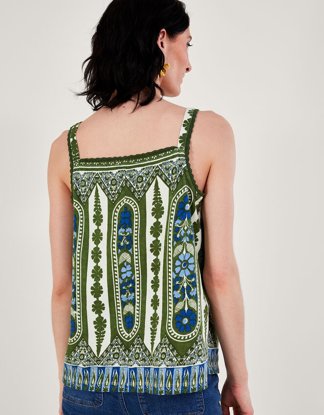 Heritage Print Lace Trim Cami Top Green