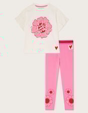 Frilly Flower T-Shirt and Leggings Set, Pink (PINK), large