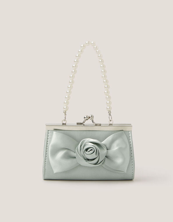 Satin Rose Bow Mini Bag, Green (SAGE), large
