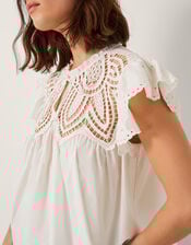Zadie Broderie Frill Top, White (WHITE), large