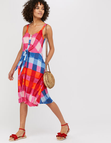 Chessie Check Print Jersey Dress Pink, Pink (PINK), large