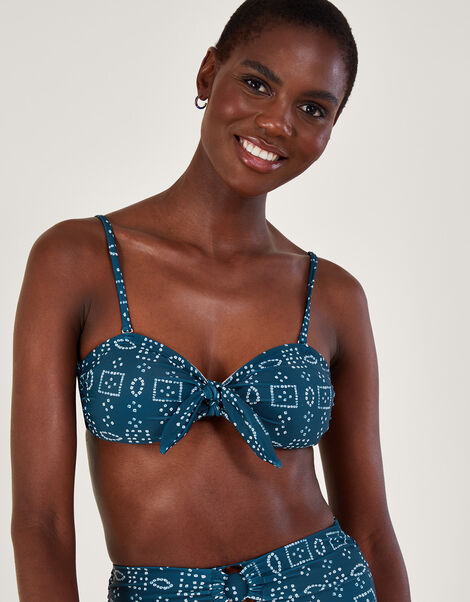 Batik Dye Bikini Top with Recycled Polyester, Blue (NAVY), large