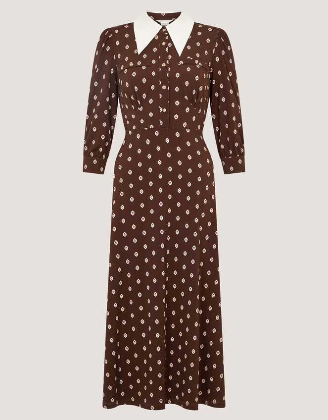 Janey Print Jersey Midi Dress, Brown (CHOCOLATE), large