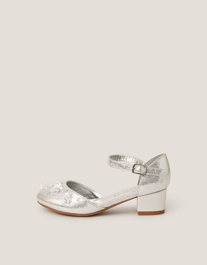 Applique Flower Metallic Two-Part Heels, Silver (SILVER), large