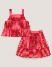 Strawberry Gingham Top & Skirt Set, Red (RED), large