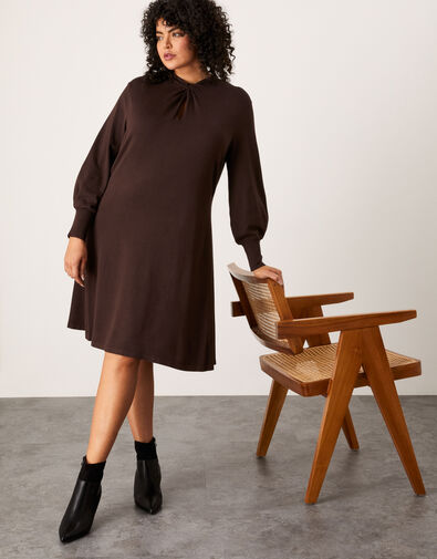 Twist Detail Dress with LENZING™ ECOVERO™ Brown, Brown (CHOCOLATE), large