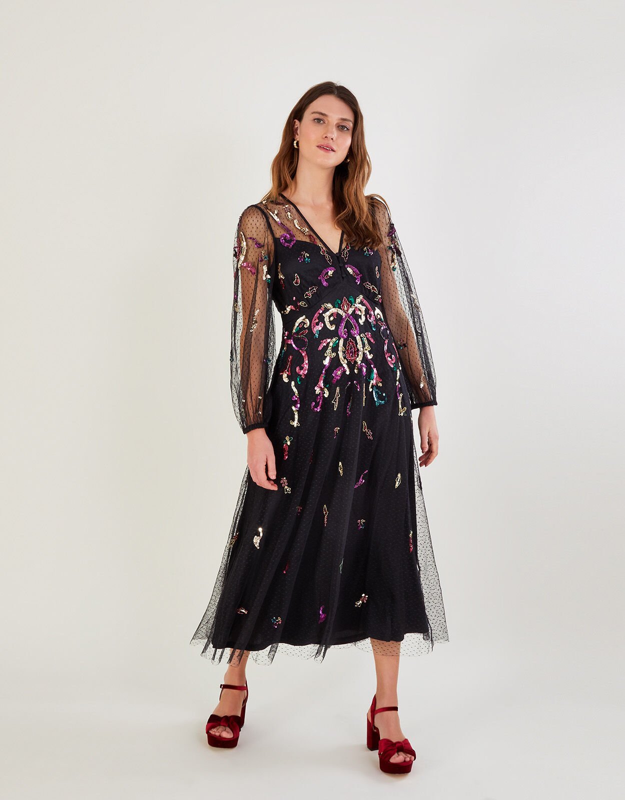Black embellished midi dress sales