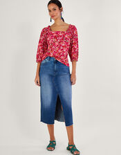 Square Neck Floral Print Top, Red (RED), large