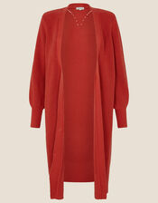 Ruby Cotton Rib Maxi Cardigan, Orange (RUST), large