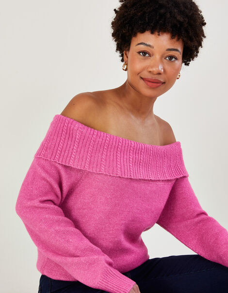 Bardot Jumper with Recycled Polyester Pink, Pink (PINK), large