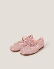 Bling Mesh Ballet Flats, Pink (PINK), large