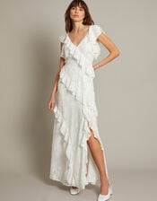 Remi V-Neck Ruffle Maxi Wedding Dress, Ivory (IVORY), large