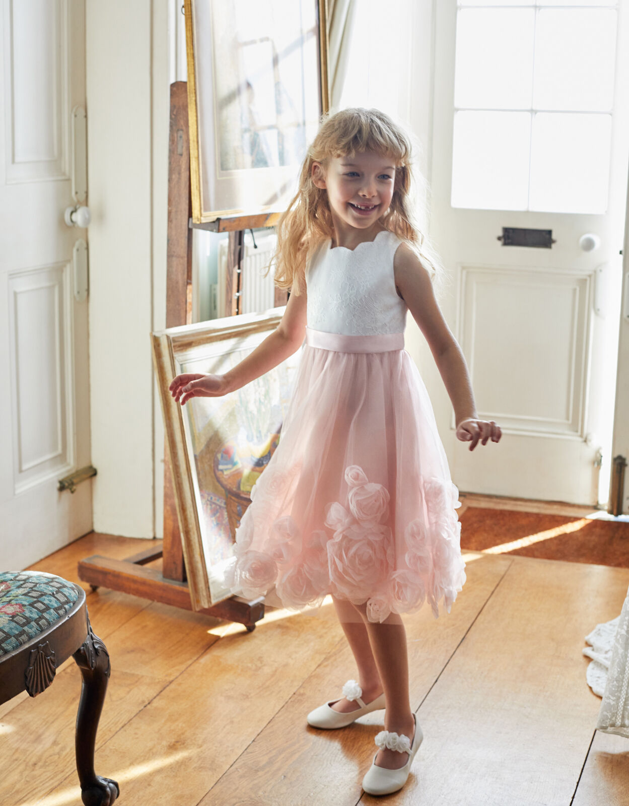 Florence 3D Roses Dress Pink