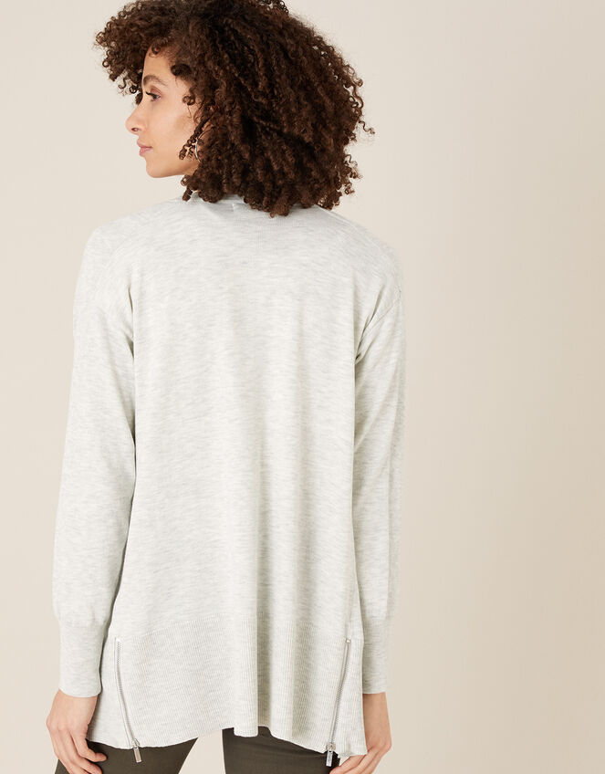Zip Side Waterfall Cardigan, Grey (GREY), large