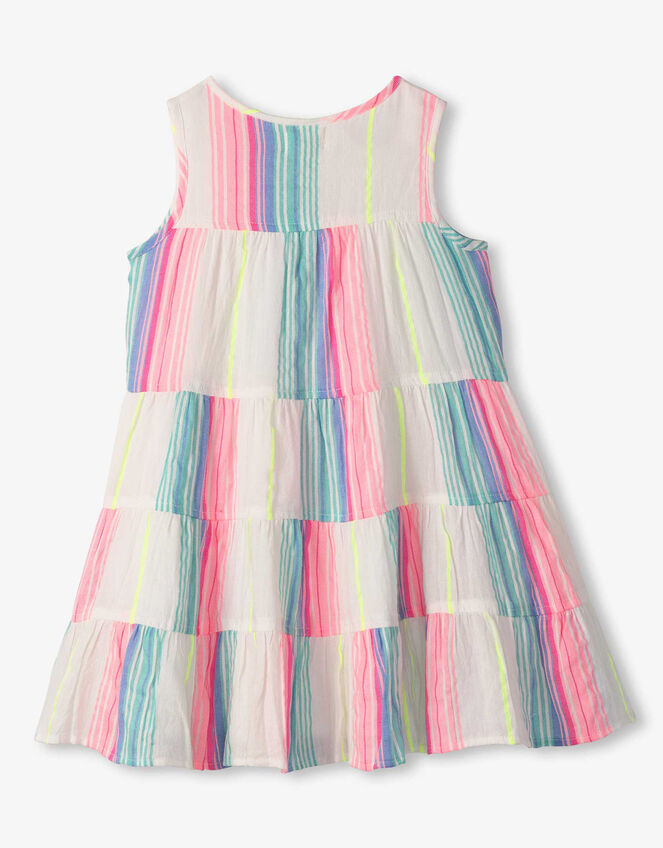 Hatley Neon Stripe Tiered Dress, White (WHITE), large