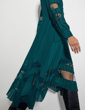 Florence Lace Insert Pleated Midi Dress, Green (GREEN), large
