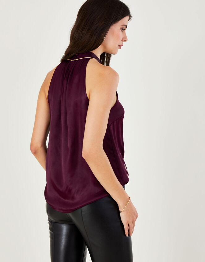 Simone Embroidered Feather Halter Neck Top, Purple (PURPLE), large