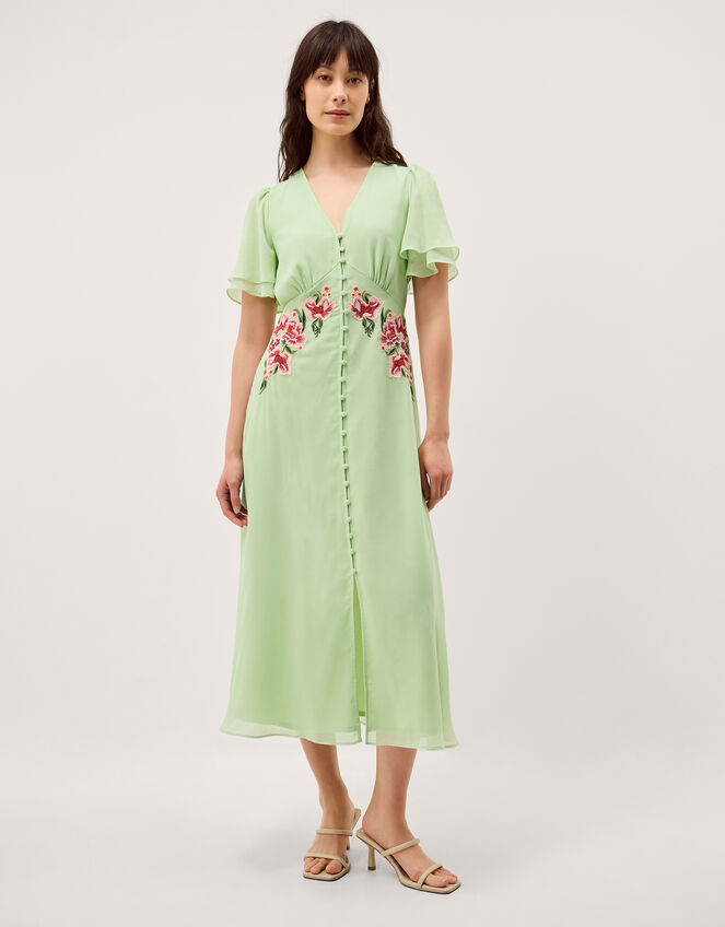 Coraline Floral Embroidered Midi Dress, Green (SAGE), large
