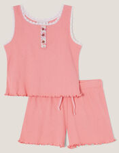 Floral Jersey Short Pyjamas Set, Orange (CORAL), large