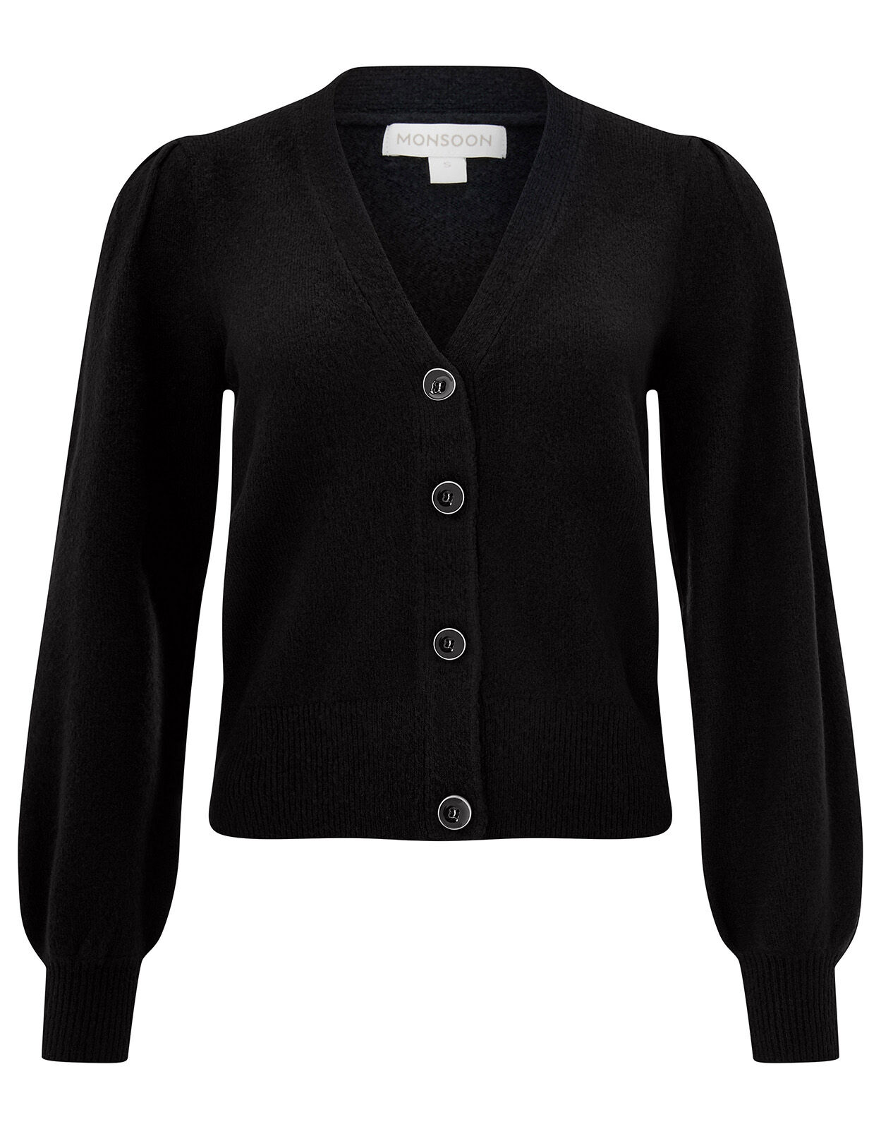 Blouson Sleeve Cardigan with Recycled Fabric Black Cardigans Monsoon ROI