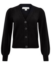 Blouson Sleeve Cardigan with Recycled Fabric, Black (BLACK), large