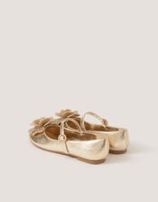 Rhinestone Flower Mary Jane Ballet Flats, Gold (GOLD), large