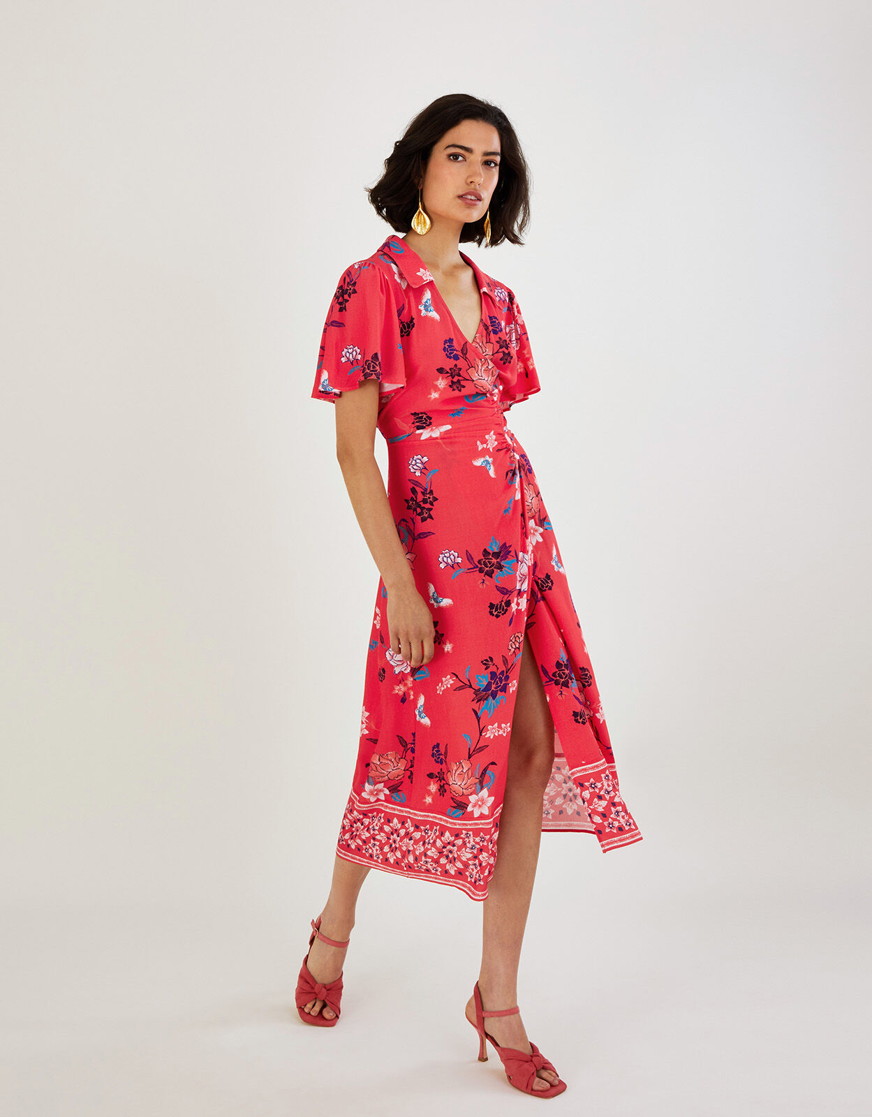 Monsoon red floral dress sale