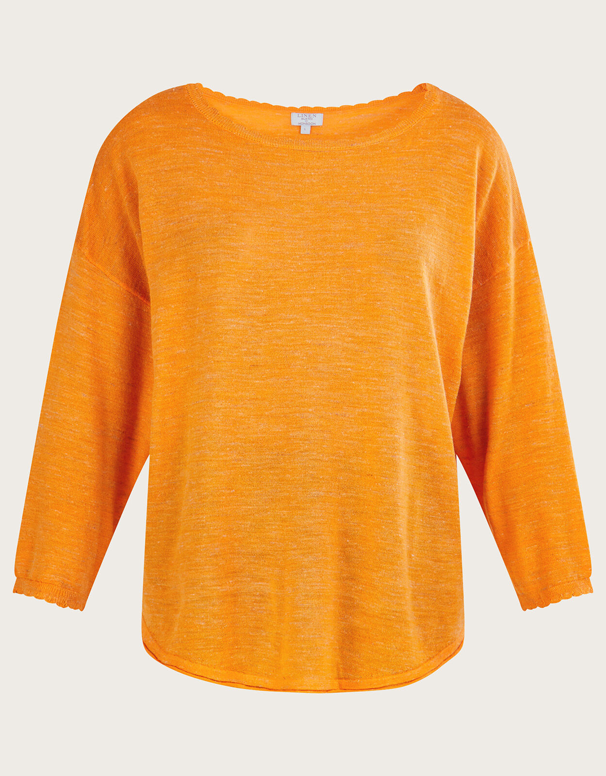 Scallop Slash Neck Jumper in Linen Blend Orange Jumpers